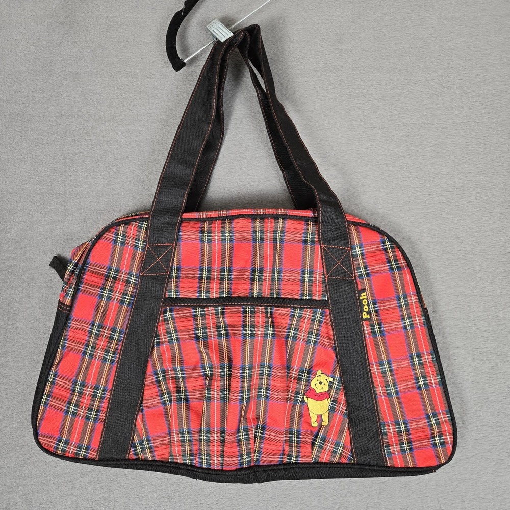 Disney's‎ Winnie The Pooh Tote Bag Travel Messenger Red Plaid